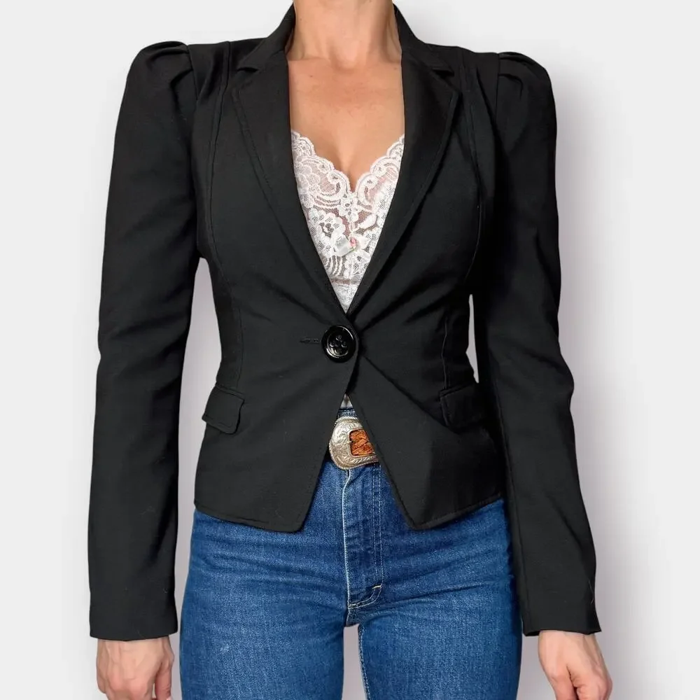 2000s Express Black Blazer with cat print lining Size XS